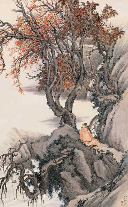 李上达 甲子(1924)年作 枫林小憩 立轴